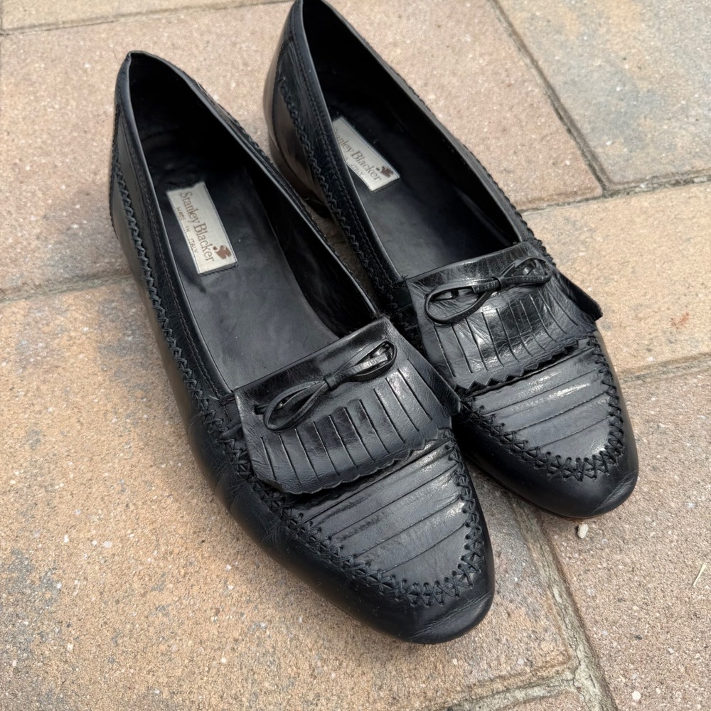Stanley Blacker Mens 13 M Black Leather Dress Shoes Kiltie Loafers Italy Office